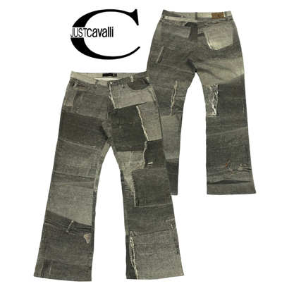 Pre-owned Just Cavalli X Roberto Cavalli Just Cavalli Flare Graphic Printed Pants In Grey