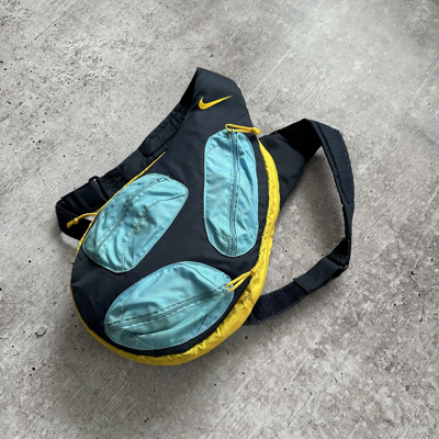 Pre-owned Nike X Vintage Nike 90's Vintage Cargo Multi Pocket Nylon Backpack Bag In Navy/turquoise/yellow