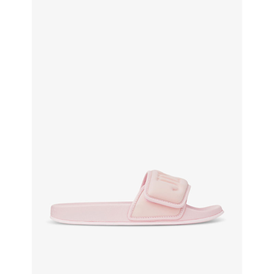 Shop Jimmy Choo Women's Pink/powder Pink Fitz Logo-debossed Synthetic And Leather Sliders