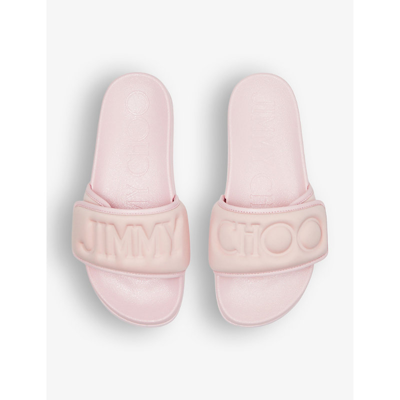 Shop Jimmy Choo Women's Pink/powder Pink Fitz Logo-debossed Synthetic And Leather Sliders
