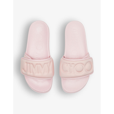 Jimmy Choo Fitz Slides With Lycra Logoed Bang In Pink/powder Pink