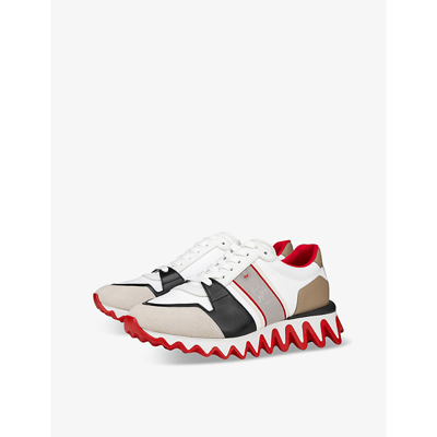 Shop Christian Louboutin Men's Version White Nastroshark Serrated-sole Leather-blend Mid-top Trainers