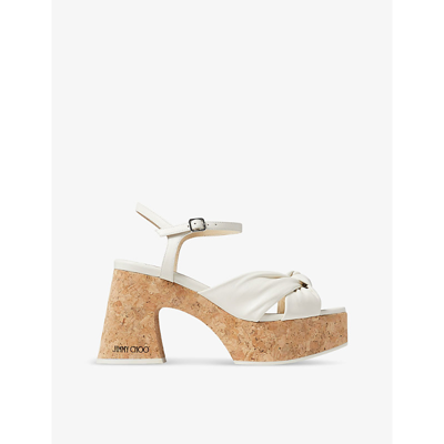 Jimmy Choo Heloise Wedge 95 Platform Sandals In Latte In Latte