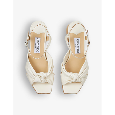 Shop Jimmy Choo Heloise 95 Leather Platform Sandals In Latte