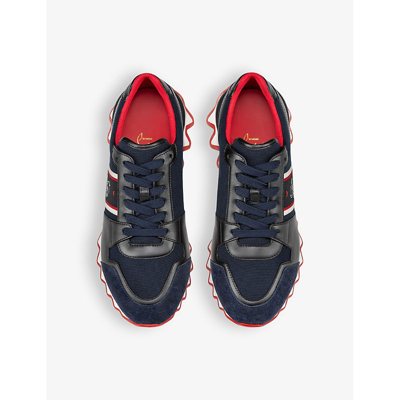 Shop Christian Louboutin Men's Version Navy Nastroshark Chunky-sole Leather Low-top Trainers
