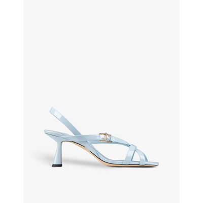 Shop Jimmy Choo Jess 65 Patent-leather Heeled Sandals In Ice Blue