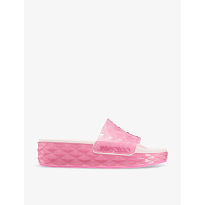 Shop Jimmy Choo Diamond Platform Rubber Sliders In V Candy Pink
