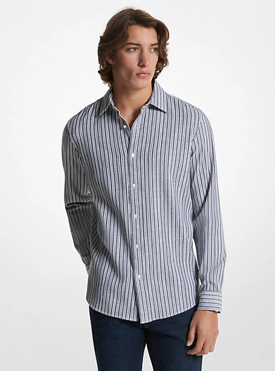 Shop Michael Kors Stretch Cotton Striped Woven Shirt In Blue