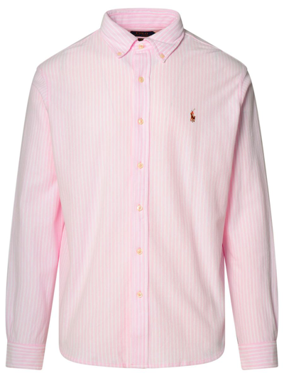 Shop Polo Ralph Lauren Two-tone Cotton Polo Shirt In Pink