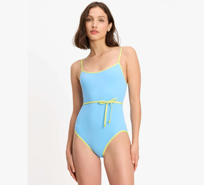 Shop Kate Spade Colorblock Belted One-piece In Spring Water