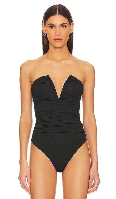 Superdown Vivienne Ruched Bodysuit In 黑色
