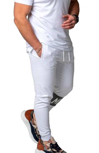 Shop Maceoo Insignia Stretch Cotton Joggers In White