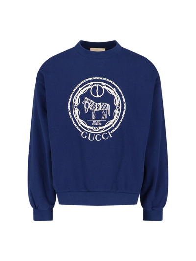 Shop Gucci Embroidery Crewneck Sweatshirt In Blue