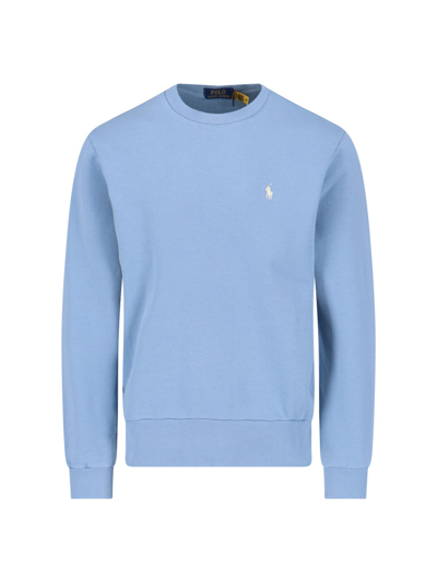 Shop Polo Ralph Lauren Logo Crewneck Sweatshirt In Light Blue