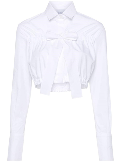Shop Patou Bow Cotton Cropped Shirt In ホワイト