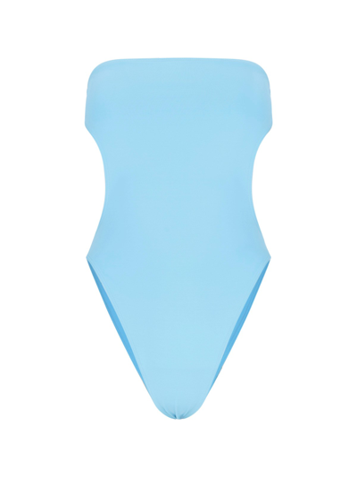 Shop Saint Laurent Cut-out One-piece Swimsuit In Light Blue