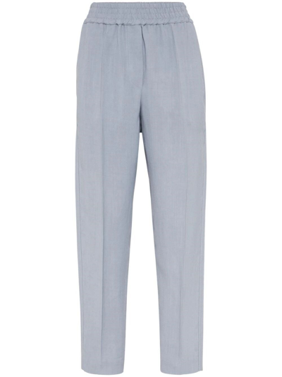 Shop Brunello Cucinelli Pants With Elasticated Waist In Blue