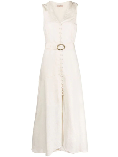 Shop Twinset Sleeveless Long Dress With Belt In Beige