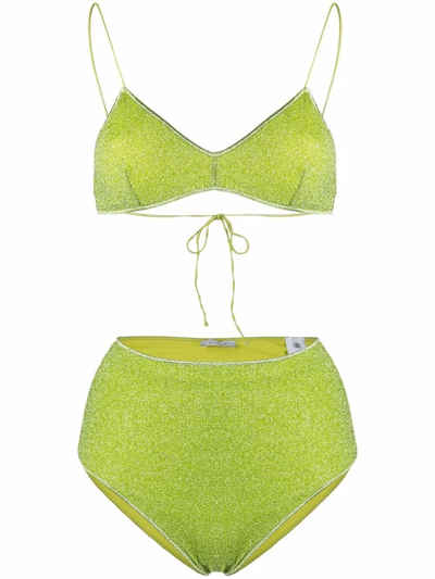 Shop Oseree `lumiere` High Waisted Bikini In Green