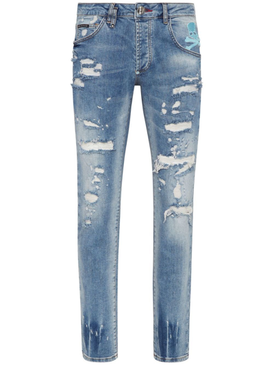 Shop Philipp Plein Printed Jeans In ブルー