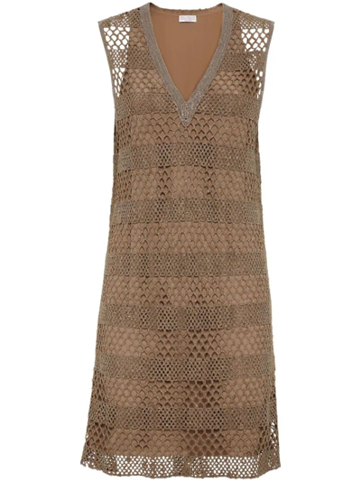 Shop Brunello Cucinelli `precious` Net Dress In Metallic