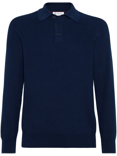 Shop Brunello Cucinelli Polo-style Sweater In Blue
