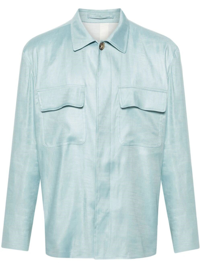 Shop Lardini Shirt Jacket In Blue