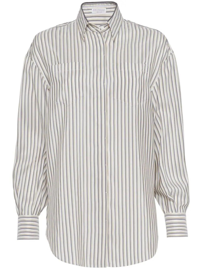 Shop Brunello Cucinelli Striped Shirt In White