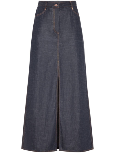 Shop Brunello Cucinelli Long Denim Skirt In Blue