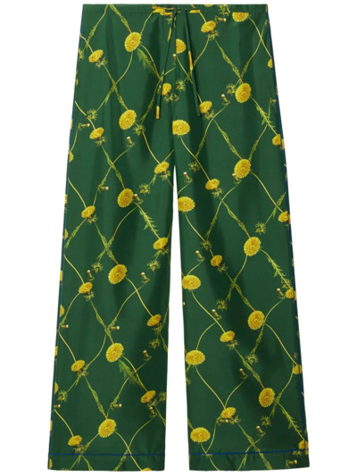 Burberry Dandelion Floral-print Flared Trousers In Green