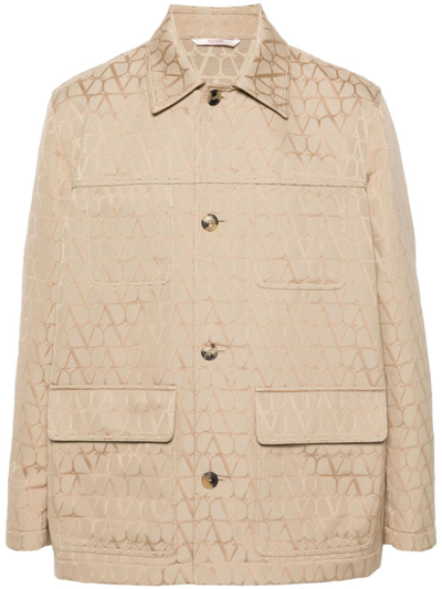 Shop Valentino `toile Iconographe` Shirt Jacket In Beige