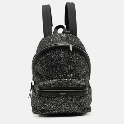 Pre-owned Saint Laurent Black/silver Glitter City Backpack