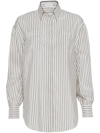 Shop Brunello Cucinelli Striped Shirt In Gray