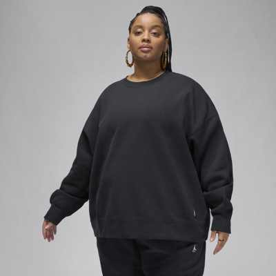 Shop Jordan Women's  Flight Fleece Crewneck Sweatshirt (plus Size) In Black