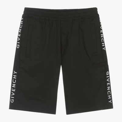 Shop Givenchy Teen Boys Black Cotton Twill Shorts