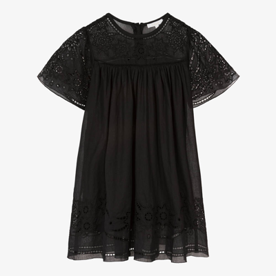 Shop Chloé Teen Girls Black Cutwork Cotton Dress