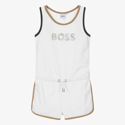 Shop Hugo Boss Boss Teen Girls White Cotton Playsuit
