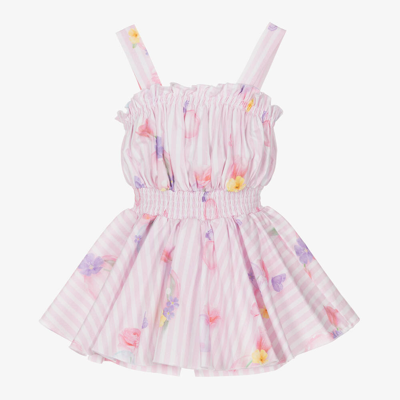 Shop Lapin House Girls Pink Striped Floral Cotton Playsuit