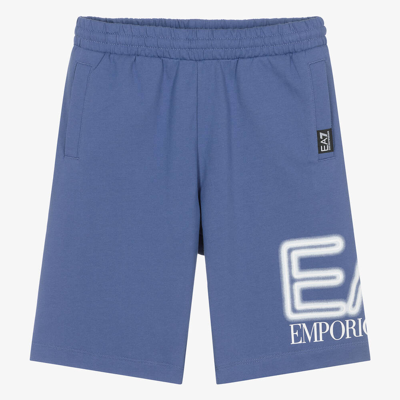 Shop Ea7 Emporio Armani Teen Boys Blue Cotton Oversized Shorts