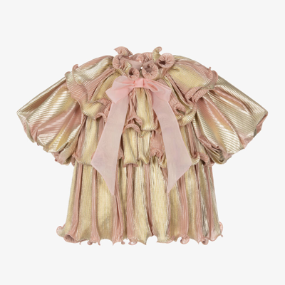 Shop Junona Girls Pink & Gold Pleated Blouse