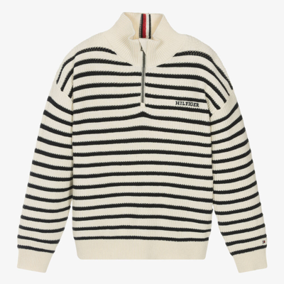 Shop Tommy Hilfiger Teen Boys Ivory Striped Cotton Sweater