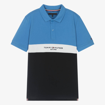 Shop Tommy Hilfiger Teen Boys Blue Cotton Polo Shirt