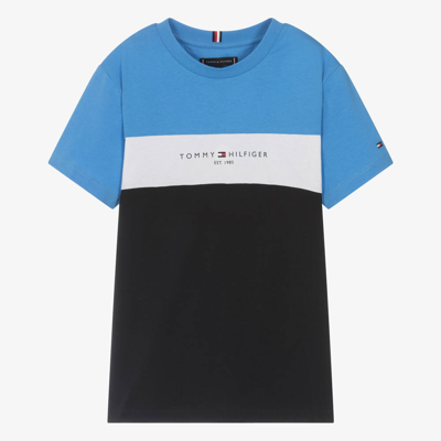 Shop Tommy Hilfiger Teen Boys Blue Cotton Colourblock T-shirt