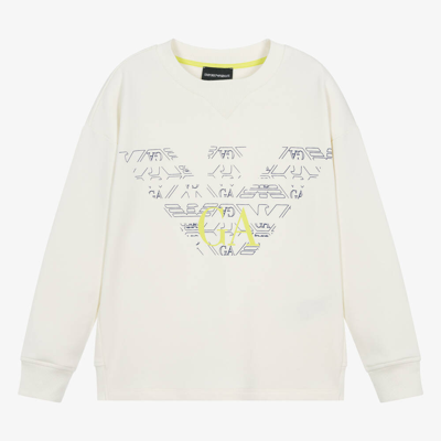 Shop Emporio Armani Teen Boys Ivory Cotton Eagle Sweatshirt