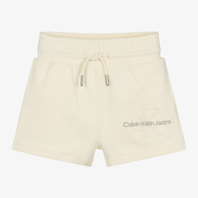 Shop Calvin Klein Girls Ivory Cotton Monogram Shorts