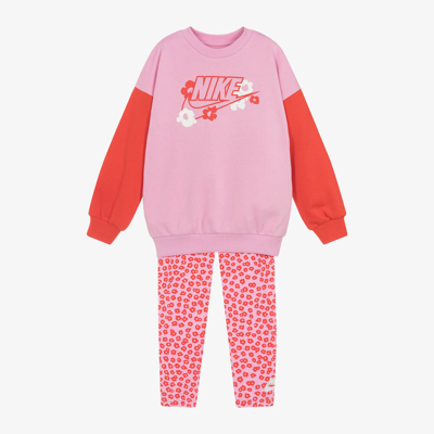 Shop Nike Girls Pink Floral Cotton Leggings Set