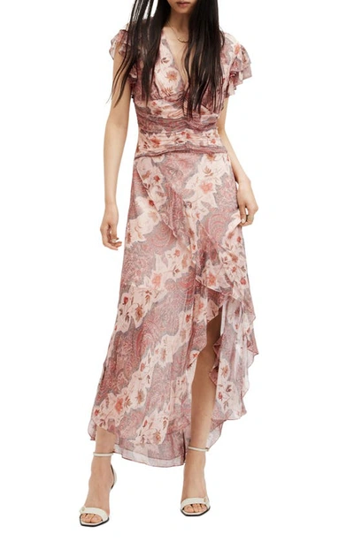 Shop Allsaints Brea Cascade Floral Paisley Dress In Clay Pink