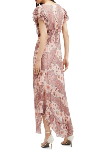 Shop Allsaints Brea Cascade Floral Paisley Dress In Clay Pink