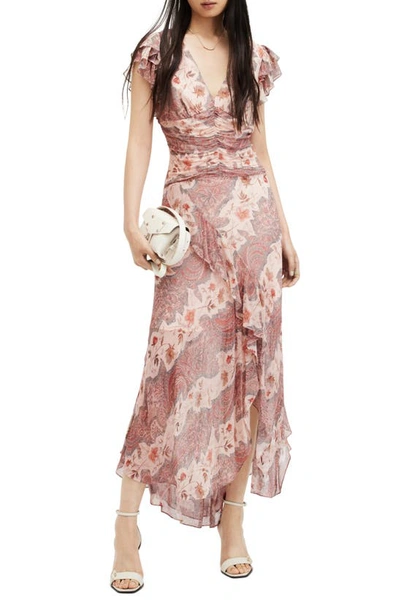 Shop Allsaints Brea Cascade Floral Paisley Dress In Clay Pink