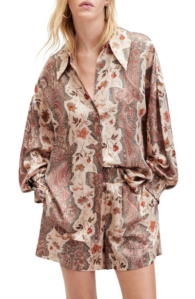 Shop Allsaints Charli Cascade Oversize Button-up Shirt In Clay Pink